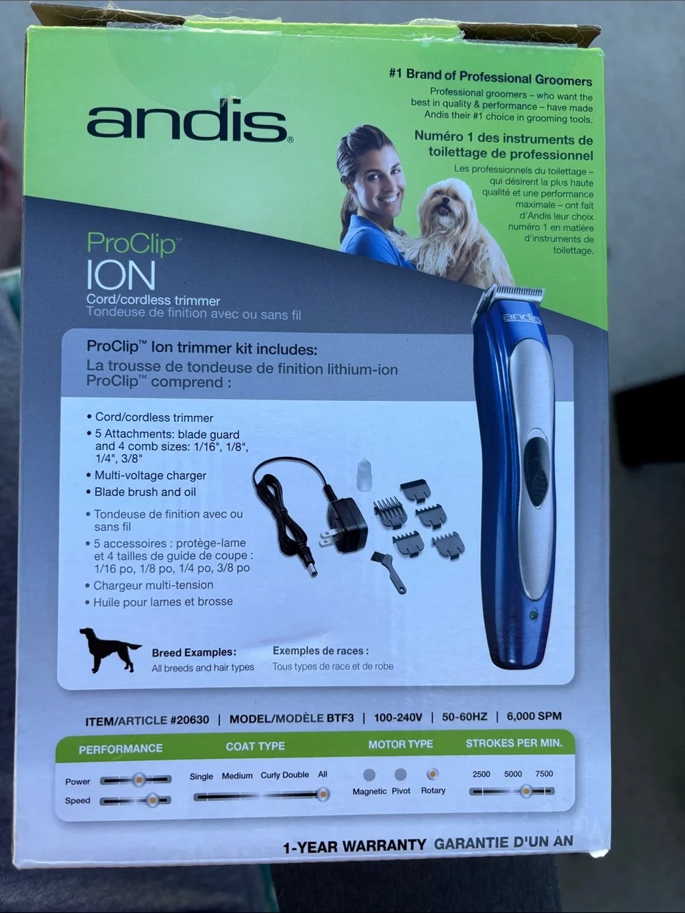 Andis ProClip ION Trimmer in Blue and Silver